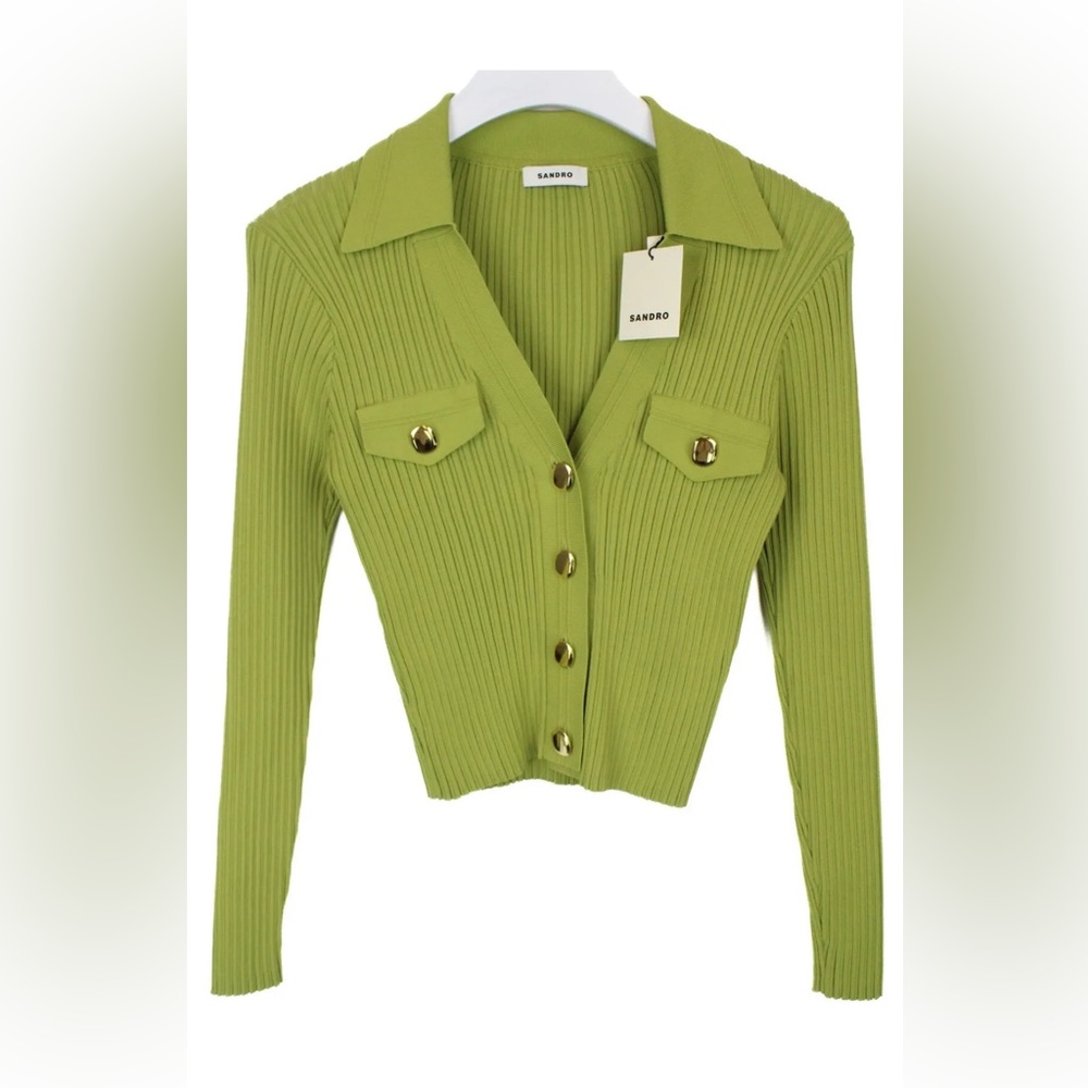 SANDRO Hind Ribbed Knit Cardigan Sweater Size 3